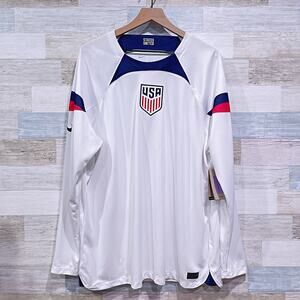 Nike USA Dri-Fit Replica Stadium Home Soccer Jersey White Long Sleeve Mens XXL